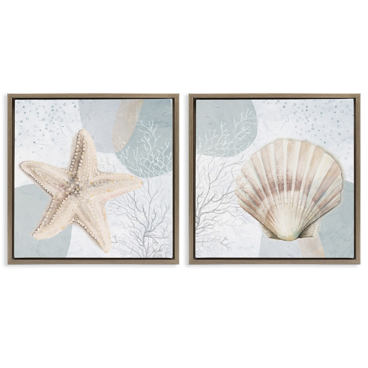 Stupell Industries Scallop Starfish Sealife 2 pc Framed Floater Canvas Wall Art Set Design by Patricia Pinto